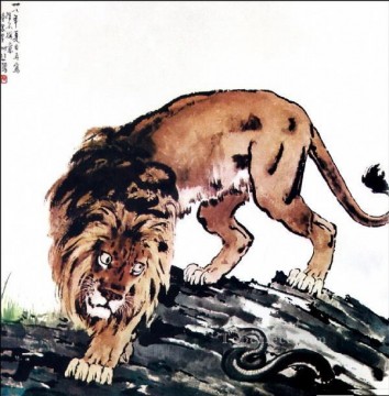 León Painting - Xu Beihong león y serpiente tinta china antigua